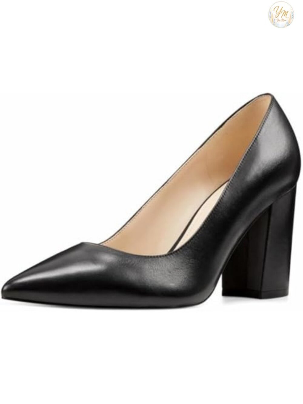 Nine West Astoria9x9 Block Heel Pump Slip-On Leather Pointed Toe